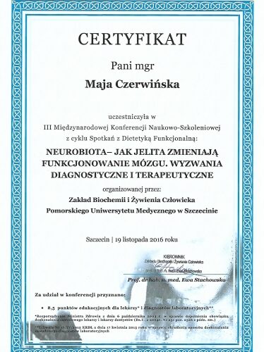 Certyfikat uczestnictwa w konferencji naukowo-szkoleniowej